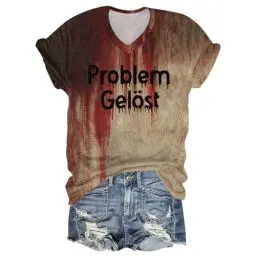 Produktbild: Halloween T Shirt Damen,I'm Fine Blood Drucken Problem Solved Kurzarm Rundhals Halloween T-Shirt mit Blutigem Print Tshirt Blutspritzer Kostüm Halloween Kostüm Baumwolle Casual Oberteil