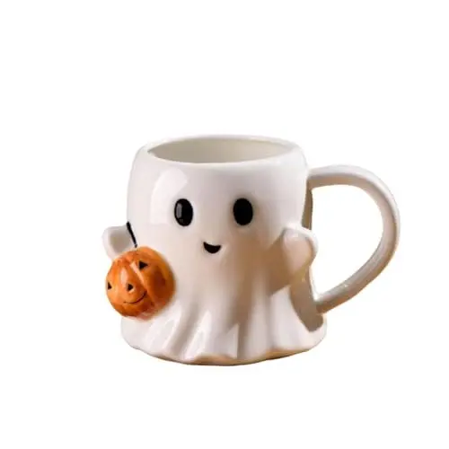 Produktbild: Halloween Tasse,Halloween-Ghost Kürbis Design Deko Keramik Mug,Kaffeetassen,Niedliche Cartoon Geister-Tassen,LustigeTassen Geeignet für HalloweenDekorationen und Herbstdeko,600ML(A)