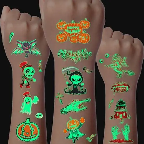 Produktbild: Halloween Tattoos für Kinder, 20 Blätter Leuchtende Halloween Kinder Tattoos, Halloween Party Gefälligkeiten, Halloween Deko Kinder, Temporäre Tattoos Halloween