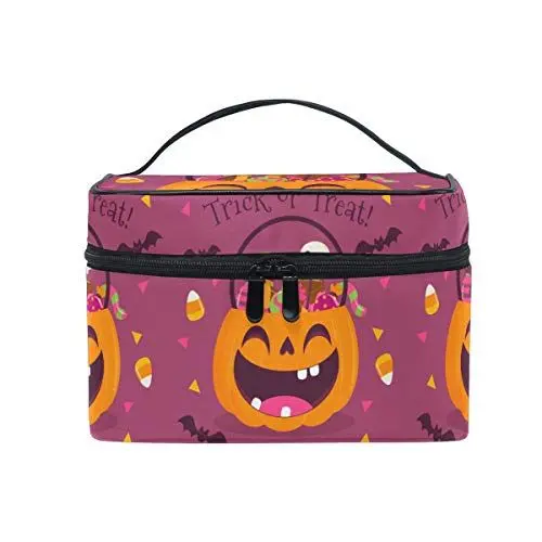 Produktbild: Halloween Trick Rreat Kürbis Kosmetiktasche für Frauen Schminktasche Große Mädchen Damen Make Up Taschen Kulturbeutel