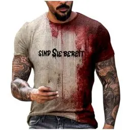 Produktbild: Halloween Tshirt Herren Blutiges Druck Tops Halloween Shirt Herren Urlaubsshirt Lässig Freizeitoberteile Freizeitshirt Gruselige Halloween Kostüme Halloween-Kostüm Problem Gelöst Shirt（2-Wine，XXL）
