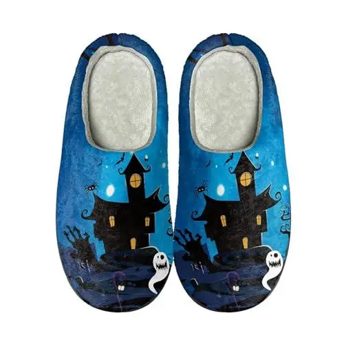 Produktbild: Halloween Weihnachten Hausschuhe Damen Herren Plüsch Flauschige Hausschuhe Lustig Home Slipper Warme Winter Haus Schuhe Frauen Für Drinnen Und Draußen gr 39 Blau