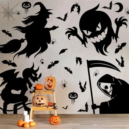 Produktbild: Halloween Window Stickers Furcht Halloween Dekoration Fenster Halloween-Fensteraufkleber Hexe Selbstklebende Fenstersticker Geeignet für Halloween-Fensterdekorationen und Mottopartys