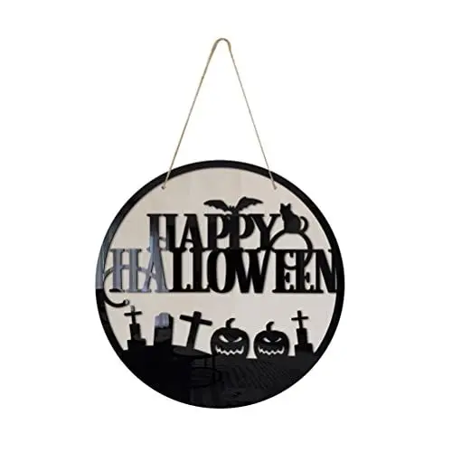 Produktbild: Halloween-Dekoration, Halloween-Türschild, Holz-Hängeschild mit Kürbismuster die Haustür, Holz-Wanddekoration Halloween, Zuhause, Party Im Freien (02)