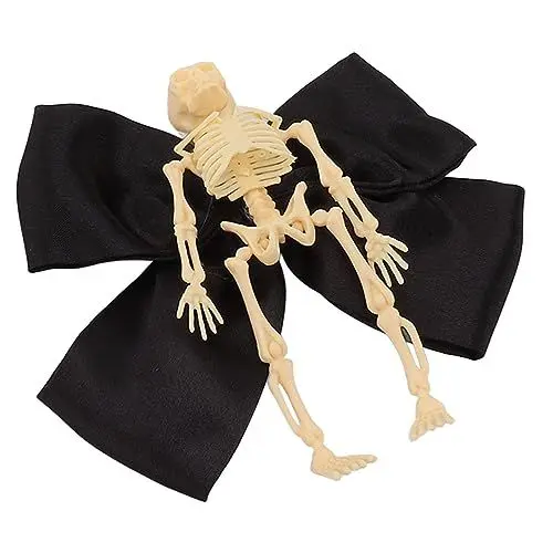 Produktbild: Halloween-Haarspangen, Skelett-Knochen-Haarspange mit Schwarzer Schleife, Leicht und Einfach zu Tragen, Lebendiger Stil für Kostümpartys, Totenkopf-Krallen-Haarnadeln mit