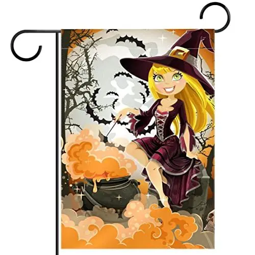 Produktbild: Halloween-Hexe Gartenflaggen 12 x 18 doppelseitig,Außenhofflaggen,Kleine dekorative Flaggen für Bauernhäuser im Freien