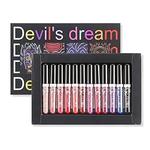 Produktbild: Halloween-Lippenstift-Set in 12 Farben, Langanhaltender, Wasserfester Lipgloss, Glänzendes Metall-Lippenglasur-Make-up, Glänzende Lippen den Täglichen Gebrauch, Frauen,