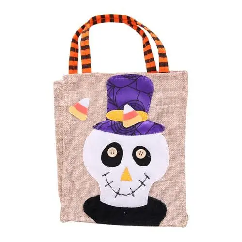 Produktbild: Halloween-Süßigkeiten-Taschen Lustig bedruckte Stofftasche Leichte & robuste Geschenktüten Lustige Bonbontüten für Kinder Modische Tragetasche Festliche Bonbon-Taschen (White, A)