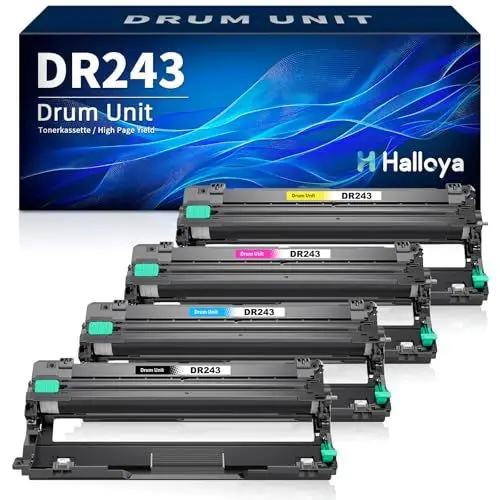 Produktbild: Halloya DR-243CL Trommel Kompatibel mit Brother DR243CL DR243 DR-243 Trommeleinheit für MFC-L3750CDW L3770CDW L3710CW L3730CDN DCP-L3550CDW L3510CDW L3517CDW HL-L3210CW L3230CDW L3270CDW（4-Pack）