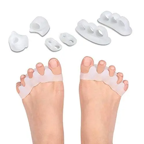 Produktbild: Zehenstreuer und Separatoren zur Schmerzlinderung bei Ballen, Hallux Valgus, krumme und überlappende, latexfreie Gummi-Zehenspanner für Yoga-Übungen und Laufen.