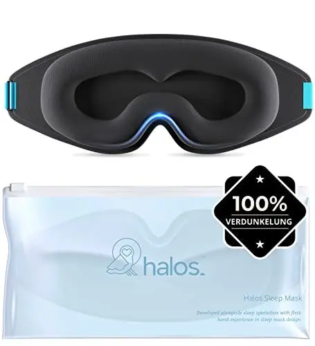 Produktbild: MyHalos® Schlafmaske – Verdunkelnde Schlafmaske Frauen – 3D Schlafmaske Herren für Komfort ohne Druck – Vorgeformte Schlafbrille für Komplette Verdunkelung – Schwarze Augenbinde mit Etui