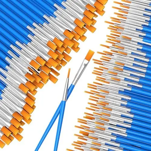 Produktbild: Halobios 100-teiliges Pinselset, 50 Flache und 50 runde Nylon Acrylfarben Pinsel für Erwachsene und Kinder, eignen Sich für Ölgemälde, Aquarell, Körpermalerei, Keramikmalerei und Künstlerbedarf.