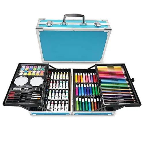 Produktbild: Halobios Kunstset, 144-teiliges Deluxe-Malset im Aluminium-Kunstkoffer mit Aquarellstiften, Buntstiften, Farben, Ölpastellen, Mal- und Zeichenbedarf, Geschenk für Künstler und Erwachsene