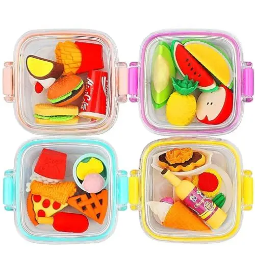Produktbild: Halobios Schöne Radiergummi, 4-Boxen von Kunststoff Bleistift Radiergummi, niedliche Kinder Radiergummi, Bleistift Radiergummi und Radiergummi Sets, geeignet zum Lernen, Malen, Spielen und Geschenke