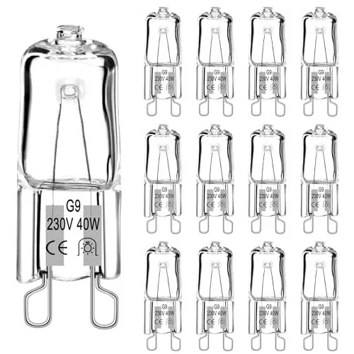 Produktbild: Halogen Leuchtmittel G9 (12 StüCke) Halogen G9 40w 230v, 560LM 2700K Warmweiß Dimmbar Kein Flackern Halogenlampen Stiftsockellampe Für Backofenlampe 300°C Mikrowellen Herd,Deckenleuchten,Wandlampe