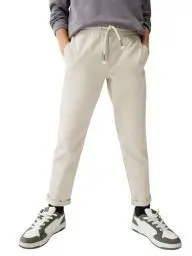 Produktbild: Haloumoning Jungen Baumwolle Hosen Kinder Baggy Straight Leg Jogginghosen Einfarbige Elastischem Bund Freizeithose mit Taschen, Grau, 7-8 Jahre