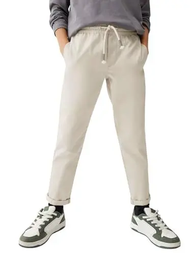 Produktbild: Haloumoning Jungen Baumwolle Hosen Kinder Baggy Straight Leg Jogginghosen Einfarbige Elastischem Bund Freizeithose mit Taschen, Grau, 7-8 Jahre