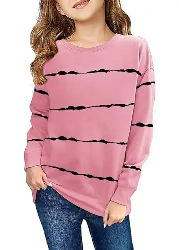 Produktbild: Haloumoning Sweatshirt Mädchen Streifen Rundhalsausschnitt Kinder Pullover Casual Langarm Tops Rosa 6-7Jahre