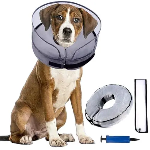 Produktbild: Halskrausen für Hunde,2-in-1 Aufblasbares Hundehalsband für Genesung nach Operationen oder Wunden, Hundekragen Schutzkragen Krägen für Haustiere Einstellbar Bequem Schutzkragen,grau L