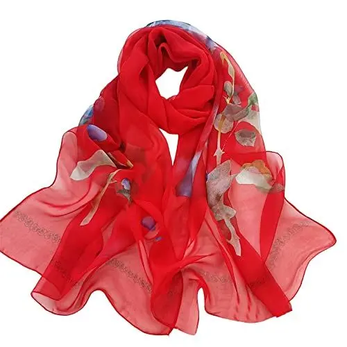 Produktbild: Halstuch Damen Schwarz Loop Schal Damen Baumwolle Schals für Frauen Leichter Druck Blumenmuster Schal Schal Mode Schals Sonnencreme Tücher und für den Schultertuch Damen Festlich (Red, One Size)
