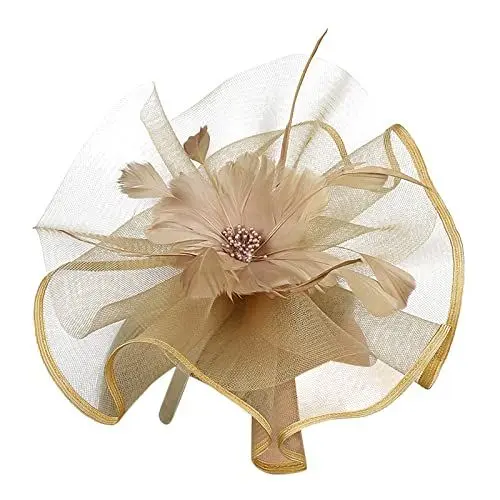 Produktbild: HalstüCher FüR Damen Seidenschal Damen 100 Seide Frauen Hut Kopfbedeckung Kirche Feder Clip Fascinator Hut Hochzeit Party Kappe für Dreieckstuch Damen HalstüCher FüR Damen Schal (Gold, One Size)