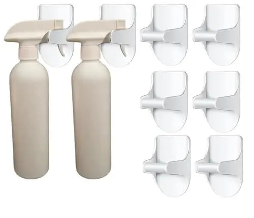 Produktbild: Halterung für Sprühflaschen, Sprühflasche, Selbstklebende Wandhaken, widerstandsfähige Selbstklebende Aufhänger, 8 Haken und 2 Sprühflaschen, Wassersprüher