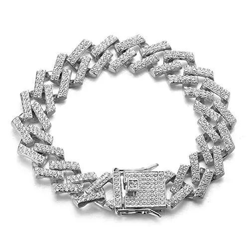Produktbild: Halukakah Diamant Goldkette Kubanische Herren Iced Out,15MM Fuji Platin Weißgold Armband 20cm,Mehrfarbiges Klares Weißes Diamantenzinkenset,Geschenk für Ihn