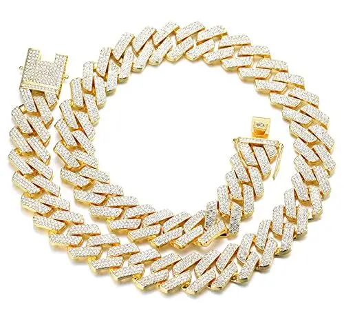 Produktbild: Halukakah Diamant Goldkette für Männer Iced Out,20MM Rautenblitz Dreireihige Diamanten 18k Echt Vergoldet Halskette 40cm,Voll Cz Diamant Schnitt Zinken-Set,Geschenk für Ihn