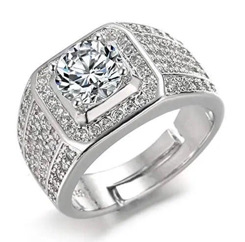 Produktbild: Halukakah Gold Diamantring Iced Out,Herren Platin überzogen Weißgold-Finish Ring Größe Einstellbar mit KOSTENLOSE Geschenkbox