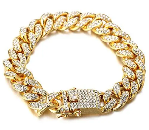 Produktbild: Halukakah Goldkette Herren Iced Out,18 Karat Echt Gold Vergoldete 14mm Männer Armband,Goldenes,Miami Kubanische Panzerkette,18cm,Geschenk für Mann