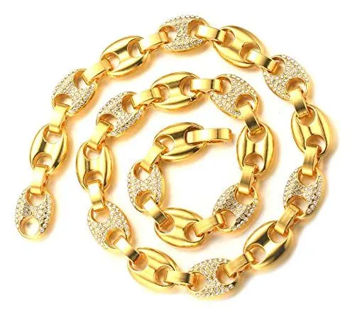 Produktbild: Halukakah Goldkette Herren Iced Out,18 Karat Echt Gold Vergoldete Männer Choker Kette,Goldenes,Miami Kaffeebohnenkette,60cm,Geschenk für Mann