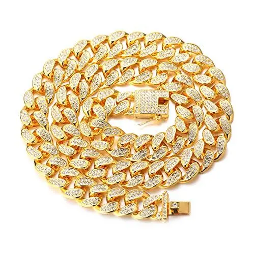 Produktbild: Halukakah Goldkette für Männer,20MM Herren 18 Karat Echt Vergoldet/Platin Weißgold Finish Diamant Kubanische Gliederkette Miami Choker Halskette Armband,Full Cz Prong Set,mit Geschenkbox