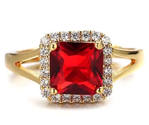 Produktbild: Halukakah Goldring Herren Iced Out mit Großes Quadrat Rubin,Herren 18 Karat Echt Vergoldet Cz Labordiamant Set Ring Größe Einstellbar mit KOSTENLOSE Geschenkbox