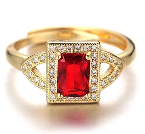 Produktbild: Halukakah Goldring Herren Iced Out mit Rechteck Rubin,Herren 18 Karat Echt Vergoldet Cz Labordiamant Set Ring Größe Einstellbar mit KOSTENLOSE Geschenkbox