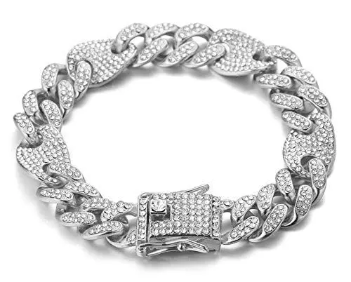 Produktbild: Halukakah Herren Goldkette Iced Out,13MM Männer Kaffeebohne Kubanische Kette Miami Platin überzogen Weißgold Armband 20cm,Volle Cz Diamant Schnitt Zinken-Set,Geschenk für Ihn