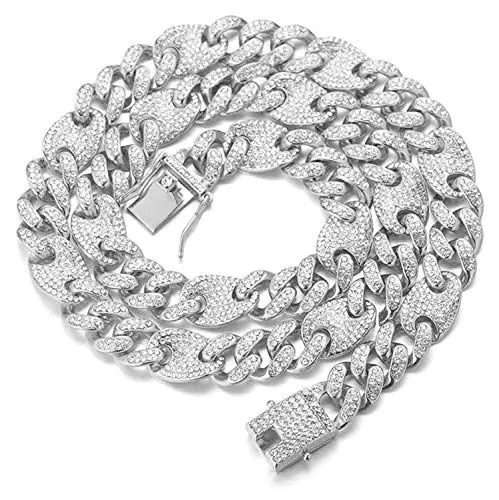 Produktbild: Halukakah Herren Goldkette Iced Out,13MM Männer Kaffeebohne Kubanische Kette Miami Platin überzogen Weißgold Halsband Halskette 45cm,Volle Cz Diamant Schnitt Zinken-Set,Geschenk für Ihn
