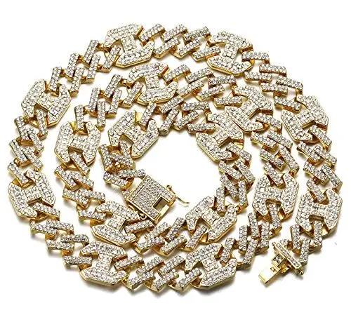 Produktbild: Halukakah Herren Goldkette Iced Out,17MM Männer Kubanische Kette Miami 18 Karat Echt Vergoldet Halsband Halskette 45cm,Volle Cz Diamant Schnitt Zinken-Set,Geschenk für Ihn