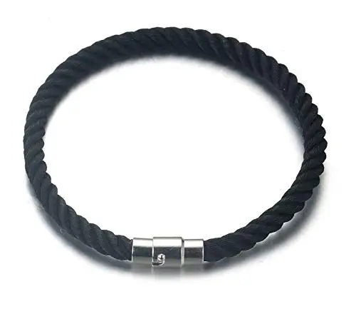 Produktbild: Halukakah ● SEGELN ● Herren Nylon-Seilschnur Armband Klassisch Alles Schwarz Handgefertigt Magnetverschluss 20cm mit Kostenloser Geschenkpackung