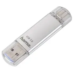 Produktbild: Hama 128GB USB-Speicherstick mit USB 3.0&USB 3.1-Type-C (2-in-1 USB-Stick, z.B.für Android Handy, Tablet, Computer, Notebook, MacBook, OTG, 40MB/s) USB-Typ-C Handy-Stick, Doppel Memory-Stick silber