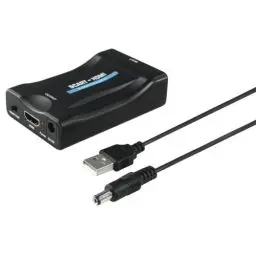 Produktbild: Hama AV/Scart zu HDMI Konverter (Scart zu HDMI Konverter, Scart Adapter, HDMI 1080P HD, kompatibel mit NTSC, Blu Ray, PS3, TV, Audio und Video) schwarz/blau/rot/weiß/Gold, 00121775