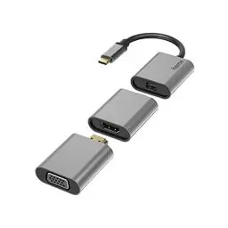 Produktbild: Hama Adapter Set, 6in1 Hub mit USB-C (USB C Adapter mit Mini-DisplayPort, HDMI™, VGA für PC, Notebook, Tablet, TV oder Beamer, Ultra HD Kinoqualität 4K, kompatibel mit Thunderbolt) Aluminium