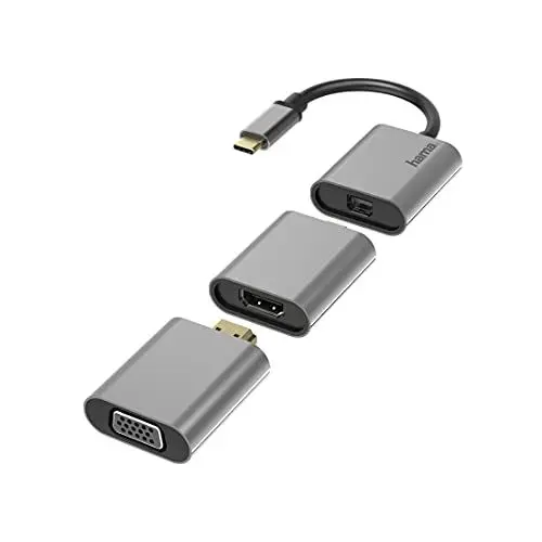 Produktbild: Hama Adapter Set, 6in1 Hub mit USB-C (USB C Adapter mit Mini-DisplayPort, HDMI™, VGA für PC, Notebook, Tablet, TV oder Beamer, Ultra HD Kinoqualität 4K, kompatibel mit Thunderbolt) Aluminium