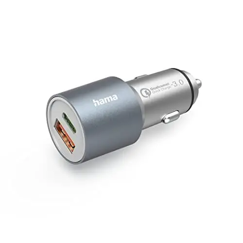 Produktbild: Hama Auto Ladegerät, Kfz Schnellladegerät 38 Watt USB C + USB A (2 Port Zigarettenanzünder Ladestecker für Smartphone, Mehrfach Ladeadapter mit Power Delivery und Qualcomm Quick Charge) Metall
