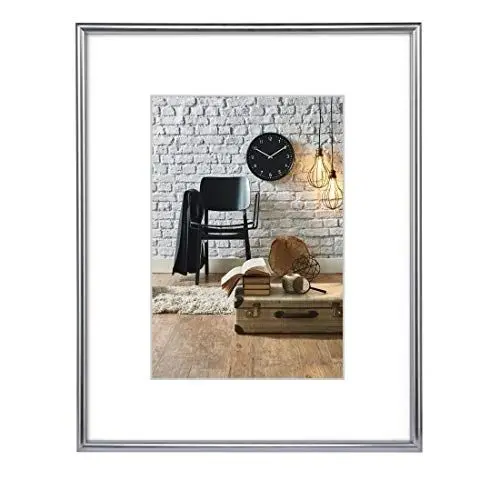 Produktbild: Hama Bilderrahmen 30x40 cm Sevilla (Fotorahmen mit Passepartout-Einleger 20x27 cm, Kunststoff Rahmen mit hochwertigem Glas zum Aufhängen) silber-matt