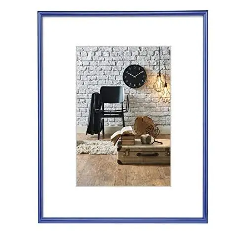 Produktbild: Hama Bilderrahmen Sevilla DIN A3 (29,7x42 cm) (Fotorahmen mit Papier-Passepartout 18x24 cm, Rahmen aus bruchsicherem Kunststoff Glas zum Aufhängen) blau