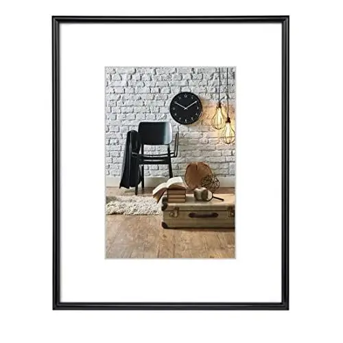 Produktbild: Hama Bilderrahmen Sevilla, DIN A4 (21 x 29,7 cm) mit Papier-Passepartout 15x20 cm, hochwertiges Glas, Kunststoff Rahmen, zum Aufhängen, schwarz