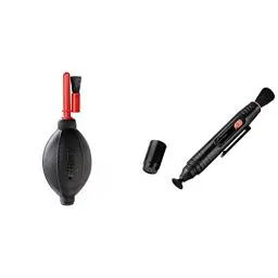 Produktbild: Hama Blasebalg, zur Kamera- und Objektivreinigung (mit Pinsel, 5,5 cm Durchmesser) Rot/Schwarz, 00005649 & Reinigungsstift zur Objektiv- und Filterreinigung, 12,5 cm lang, Lenspen, Schwarz