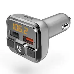 Produktbild: Hama Bluetooth FM Transmitter fürs Autoradio mit Kfz Ladegerät, Freisprecheinrichtung (Auto Adapter für Zigarettenanzünder Buchse mit Anschlüssen für microSD, USB Stick und QC 3.0 zum Laden) silber