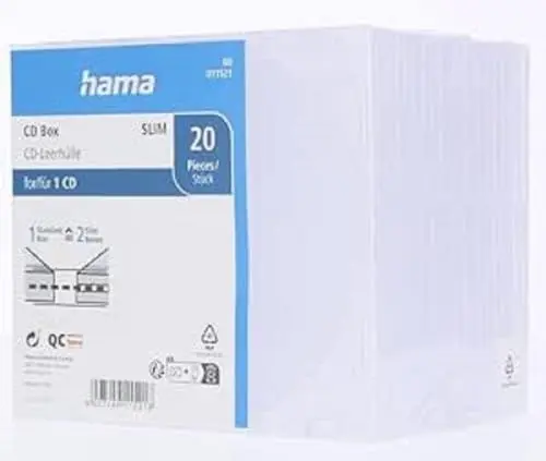 Produktbild: Hama CD-Leerhülle (20er-Pack, Slim, Höhe 5,2mm) CD-Schutzhülle weiß
