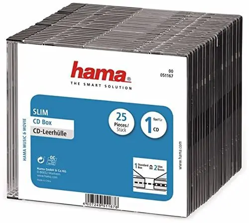 Produktbild: Hama CD Box Slim, Schwarz/Transparent, 25er Pack, 00051167